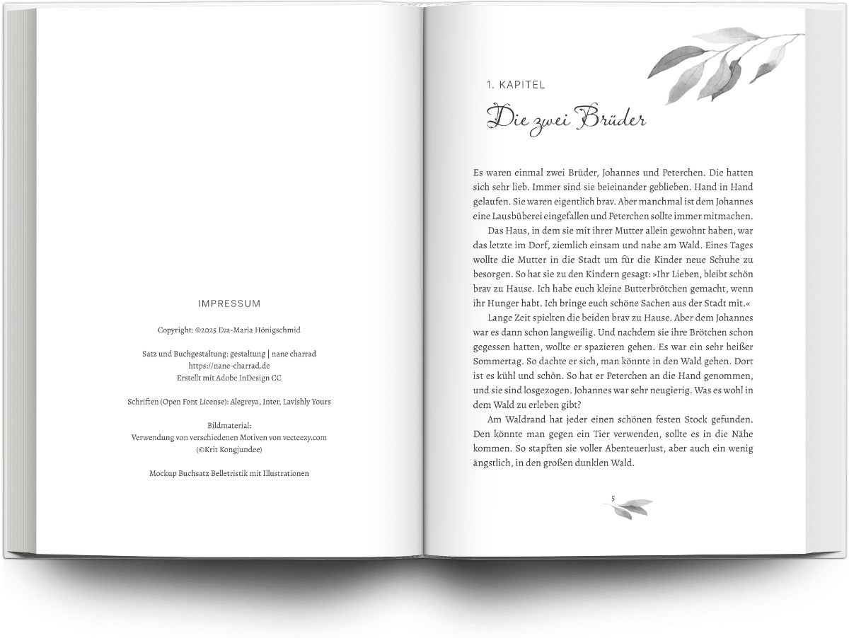 Mockup Buchsatz Belletristik mit Illustrationen