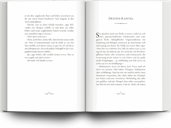 Mockup Buchsatz Belletristik/Prosa mit dezenten Verzierungen