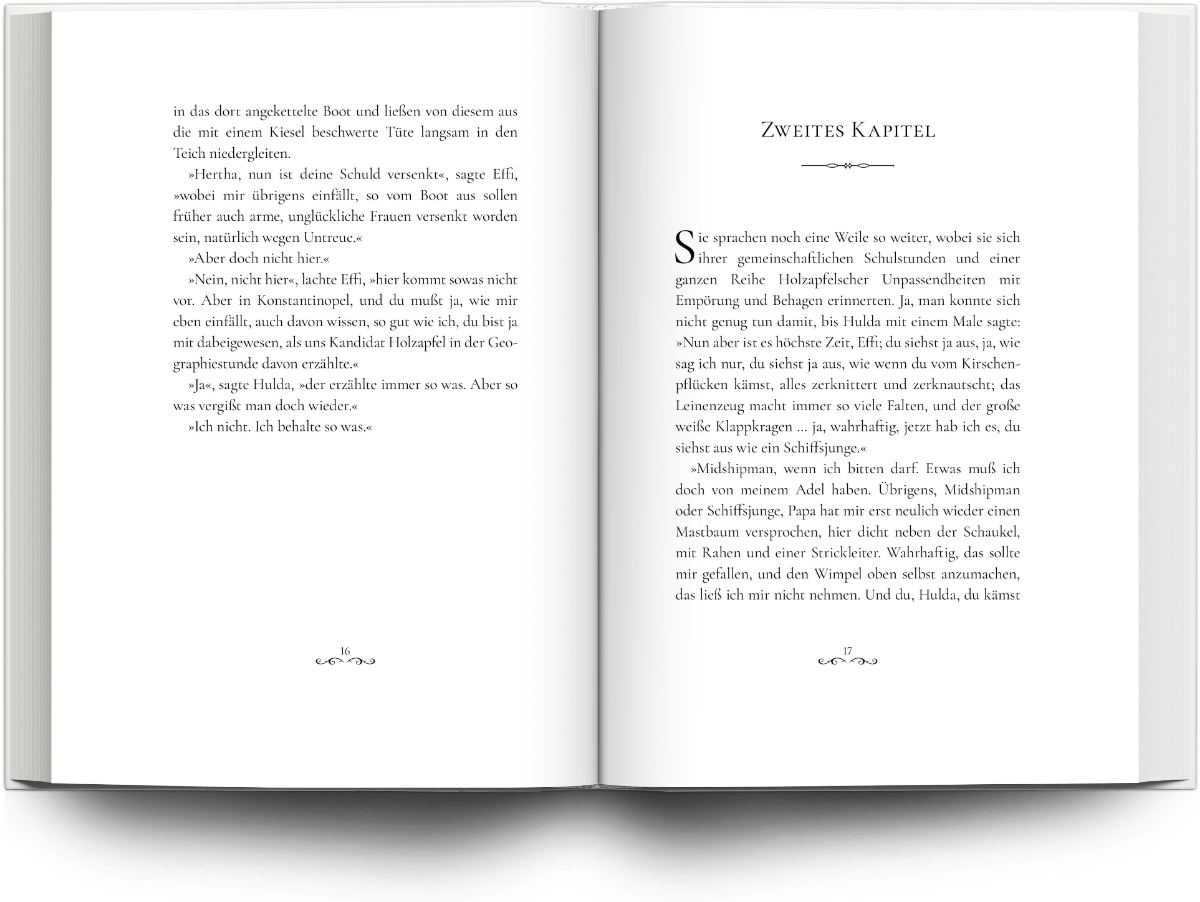 Mockup Buchsatz Belletristik/Prosa mit dezenten Verzierungen